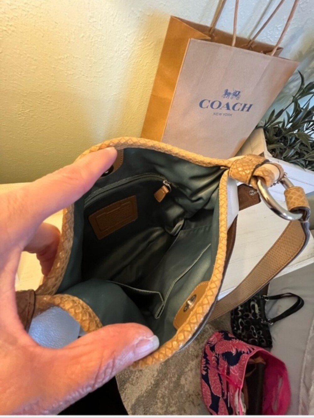Coach Penelope Crossbody Bag Leather Sandstone with Snakeskin Trim F16533 NWOT - Picture 10 of 13